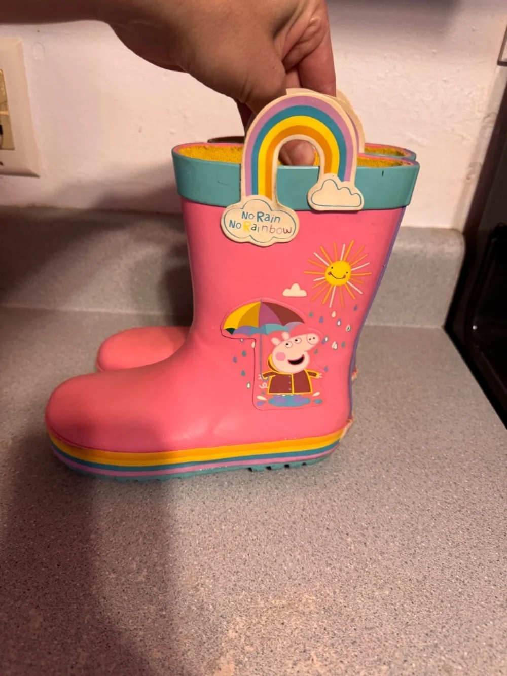 Peppa Pig Pink Rainbow Handle Kids Rain Boots size 11-12